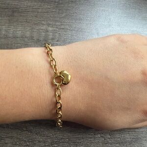 Gold plated stainless steel heart lock link bracelet